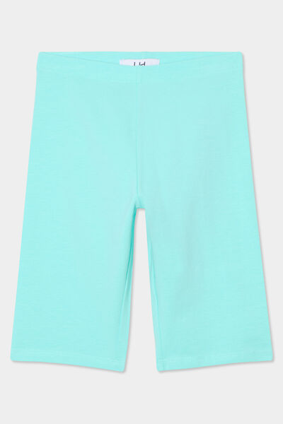 Short cycliste coton taille &eacute;lastiqu&eacute;e bleu turquoise fille