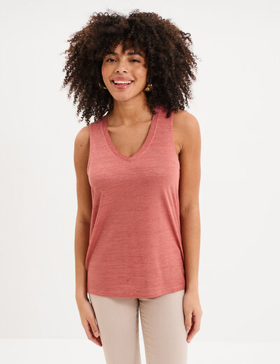 D&eacute;bardeur col en V sans manches terracotta femme