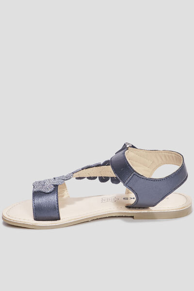 Sandales brides feuilles en cuir Creeks bleu fille