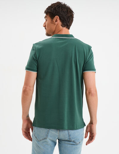 Polo manches courtes bords contrastés vert canard homme
