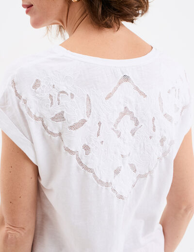 T-shirt dos dentelle brodée coton blanc femme