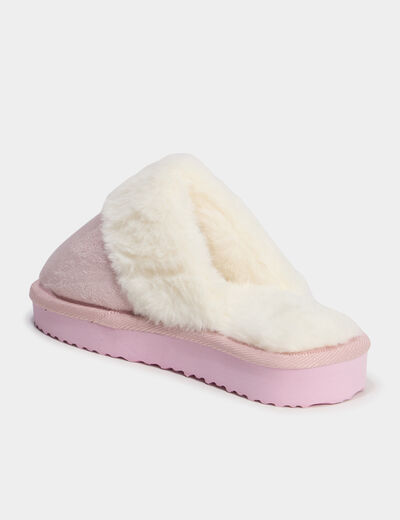 Chaussons mules fourr&eacute;s rose fille