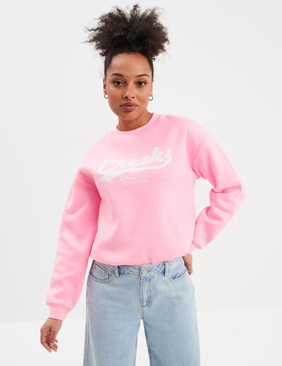 Sweat col rond manches longues Creeks rose fluo femme