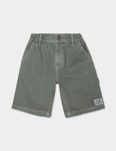 Bermuda large taille &eacute;lastiqu&eacute;e coton vert kaki gar&ccedil;on