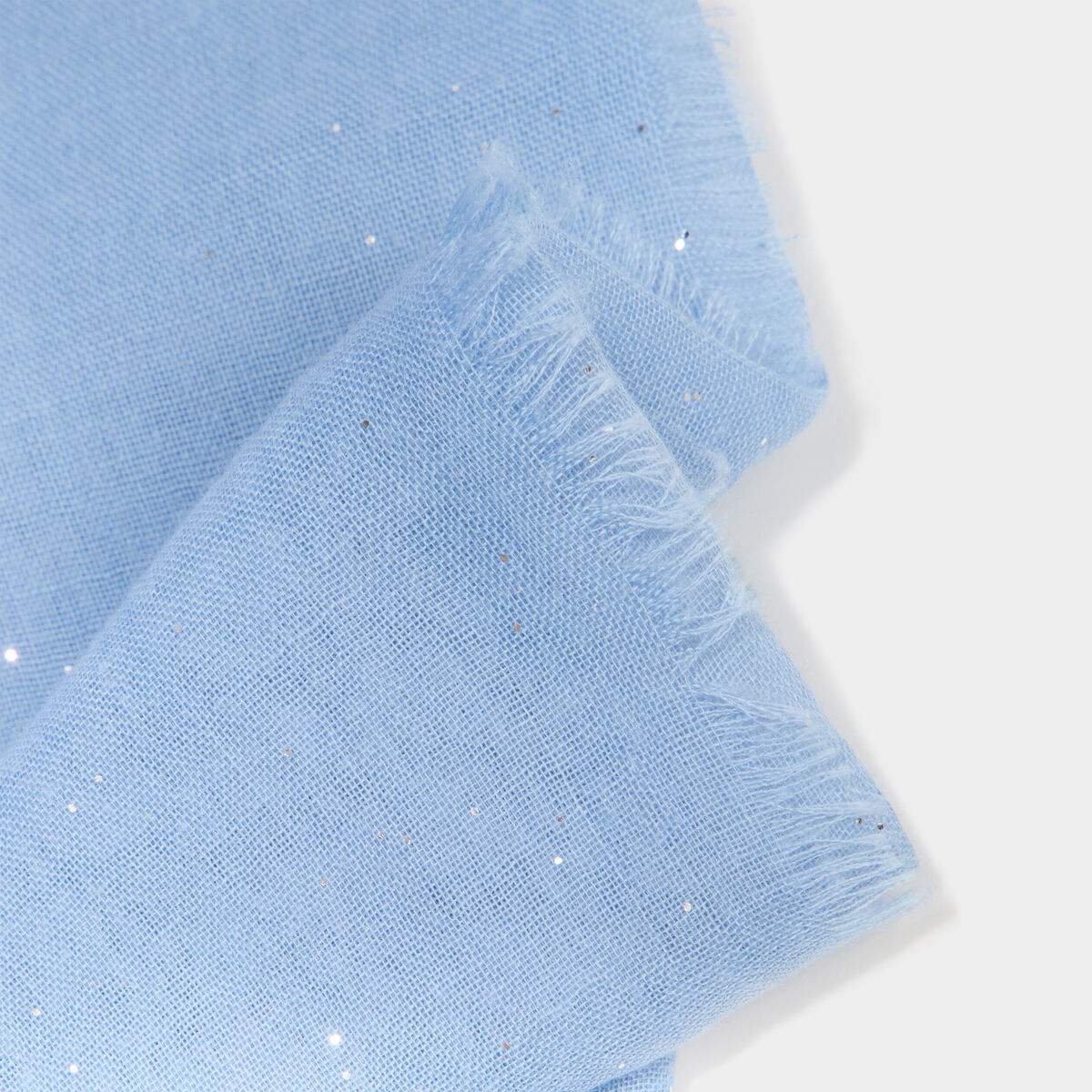 Foulard bords &agrave; franges fines bleu ciel femme