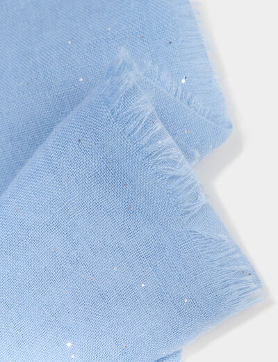 Foulard bords &agrave; franges fines bleu ciel femme