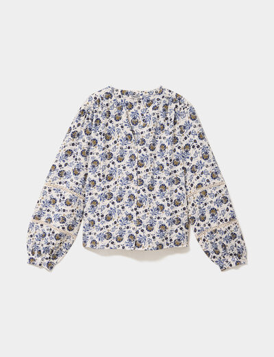 Blouse manches ballons coton ecru femme