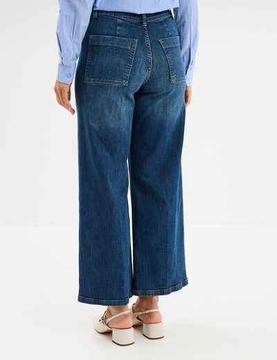 Jeans flare 7/8&egrave;me taille haute coton denim double stone femme