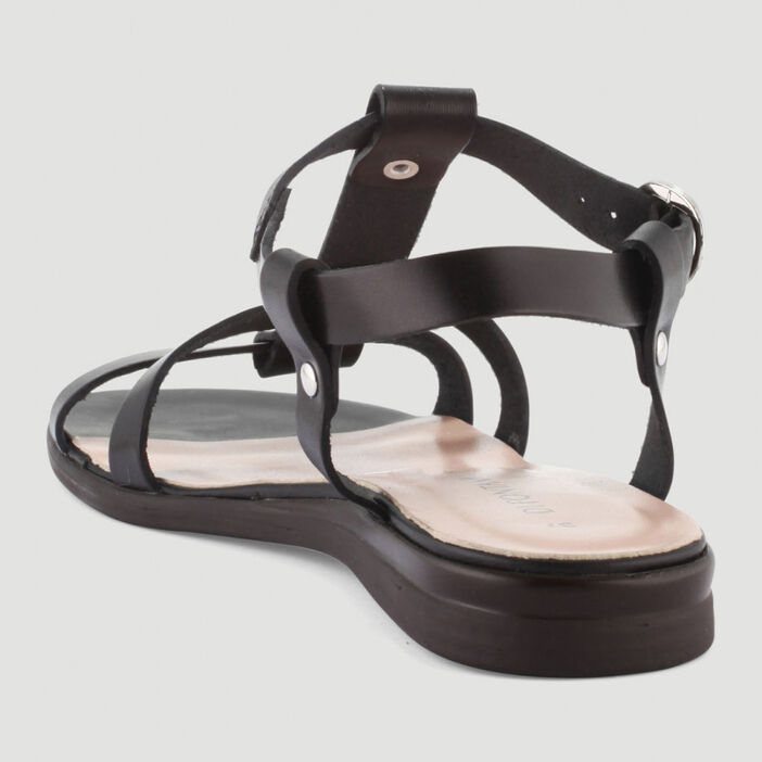 Sandales en cuir bride fantaisie femme noir