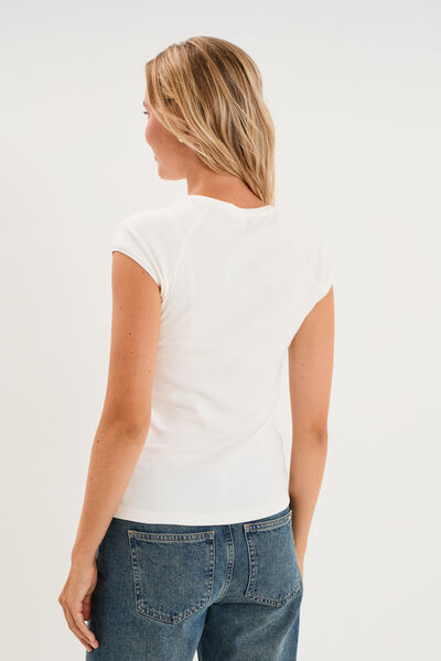 T-shirt ajust&eacute; col rond manches courtes blanc femme