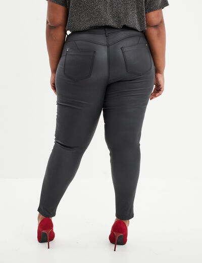 Pantalon enduit coupe skinny noir femme grande taille
