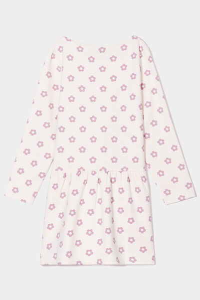 Robe molleton volantée manches longues beige fille