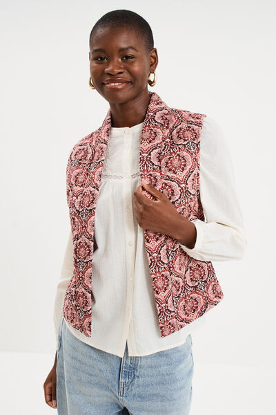 Veste sans manches matelass&eacute;e marron chocolat femme
