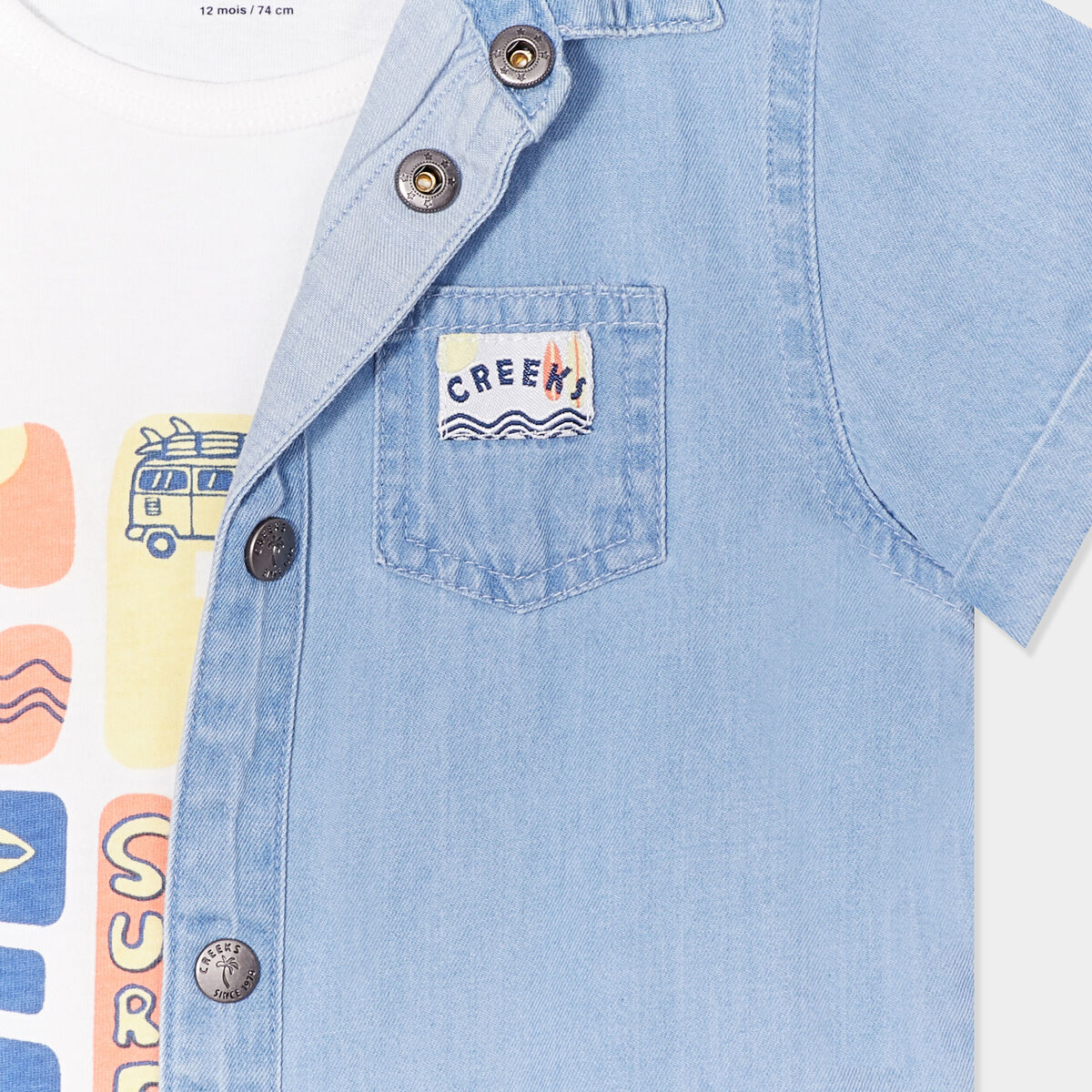 Ensemble 2 pièces débardeur chemise jean denim bleach bébé garçon