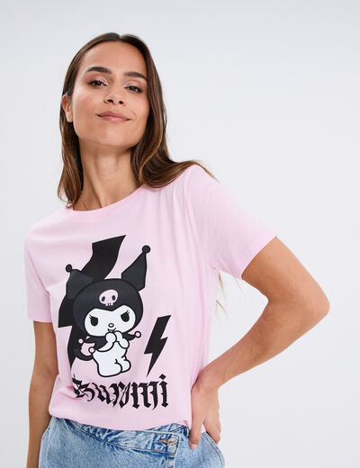 T-shirt en coton Hello Kitty Kuromi rose femme