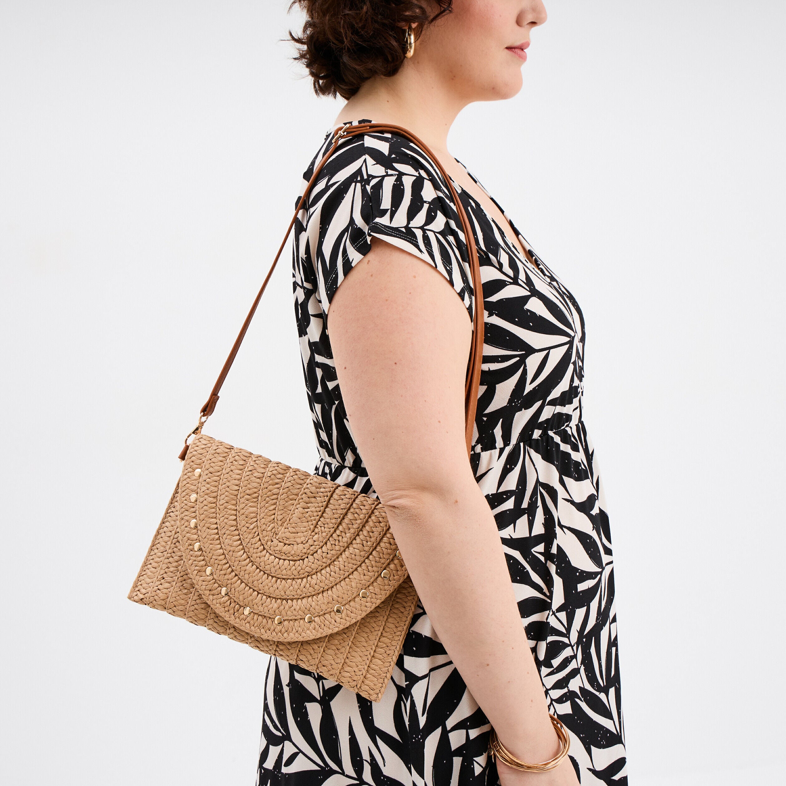 Sac pochette tressé sable femme LH