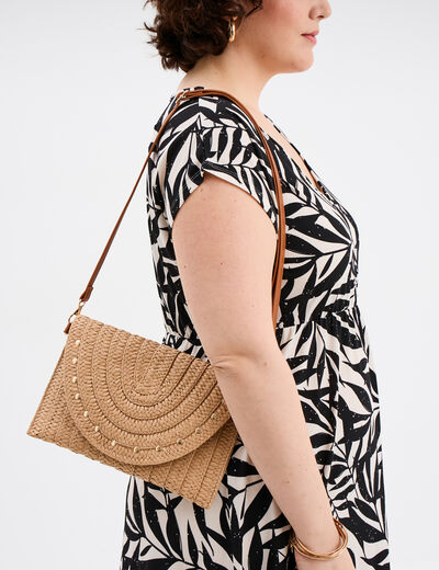Sac pochette tressé sable femme