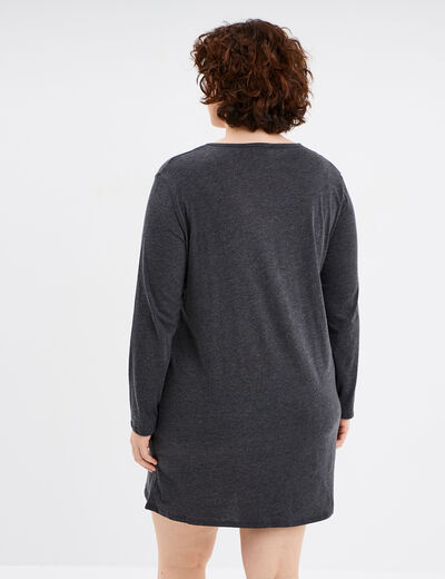 Chemise de nuit manches longues coton gris foncé femme grande taille