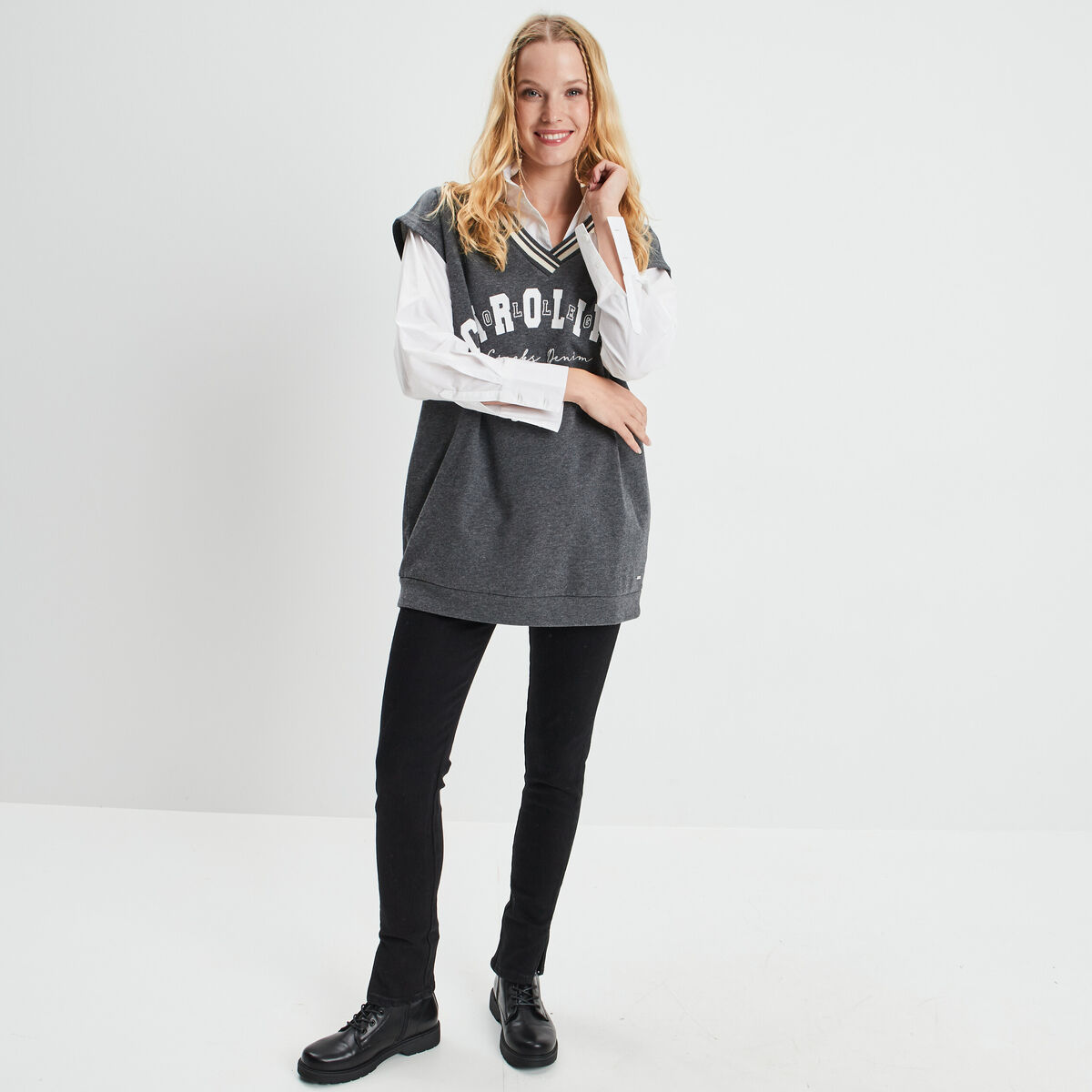 Sweat long sans manches Creeks gris foncé femme