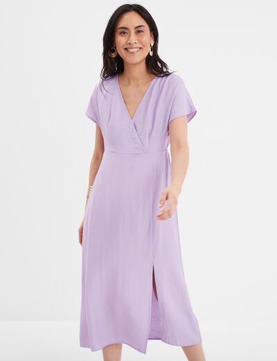 Robe midi fendue avec col cache-coeur parme femme
