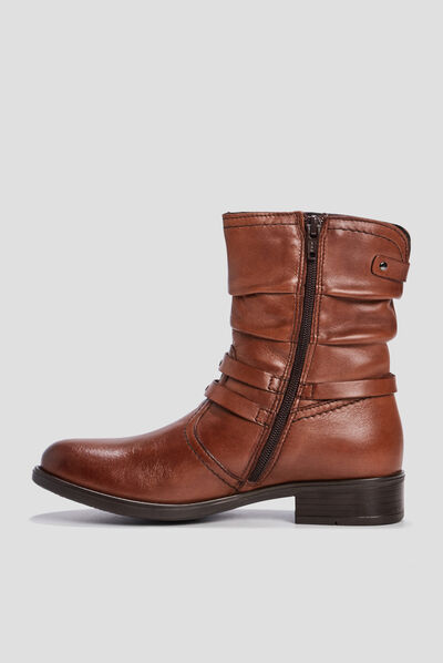 Bottes zippées plissées en cuir marron fille