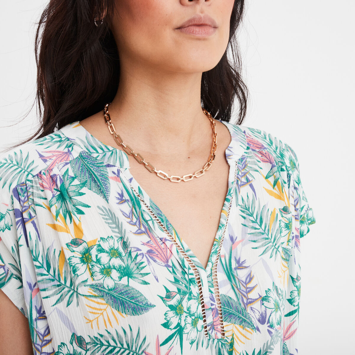 Blouse crépon manches courtes ecru femme