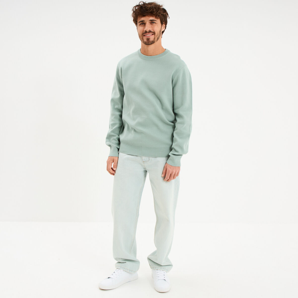 Pull col rond manches longues bleu gris homme