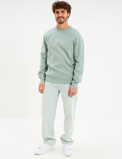 Pull col rond manches longues bleu gris homme