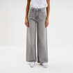 Jean large taille haute coton denim gris femme