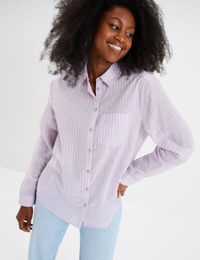 Chemise manches ajustables 1 poche coton violet femme