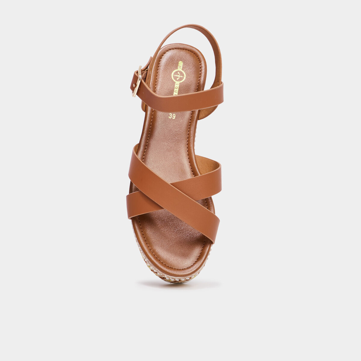 Sandales plateformes détails bijoux marron femme