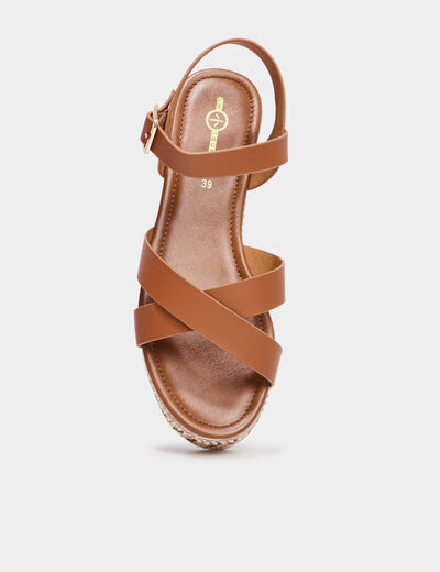 Sandales plateformes détails bijoux marron femme