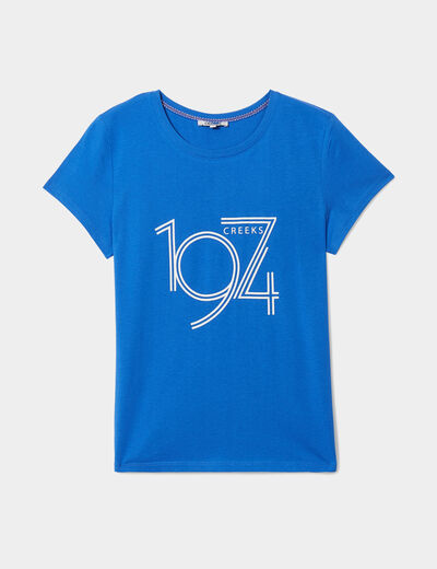 T-shirt ajusté col rond coton Creeks bleu electrique femme