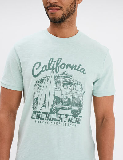 T-shirt col rond manches courtes coton vert pastel homme