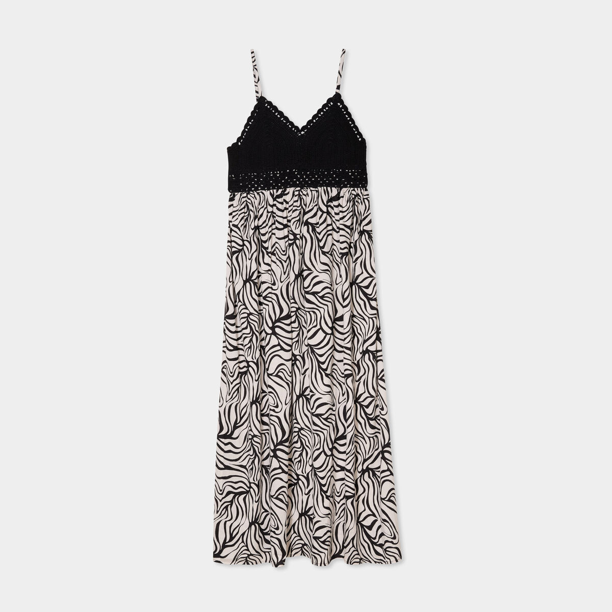 Robe longue col en V haut effet crochet ecru femme