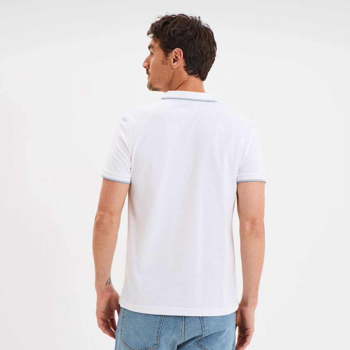 Polo piqu&eacute; coton manches courtes blanc homme