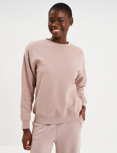 Sweat col rond manches longues marron clair femme