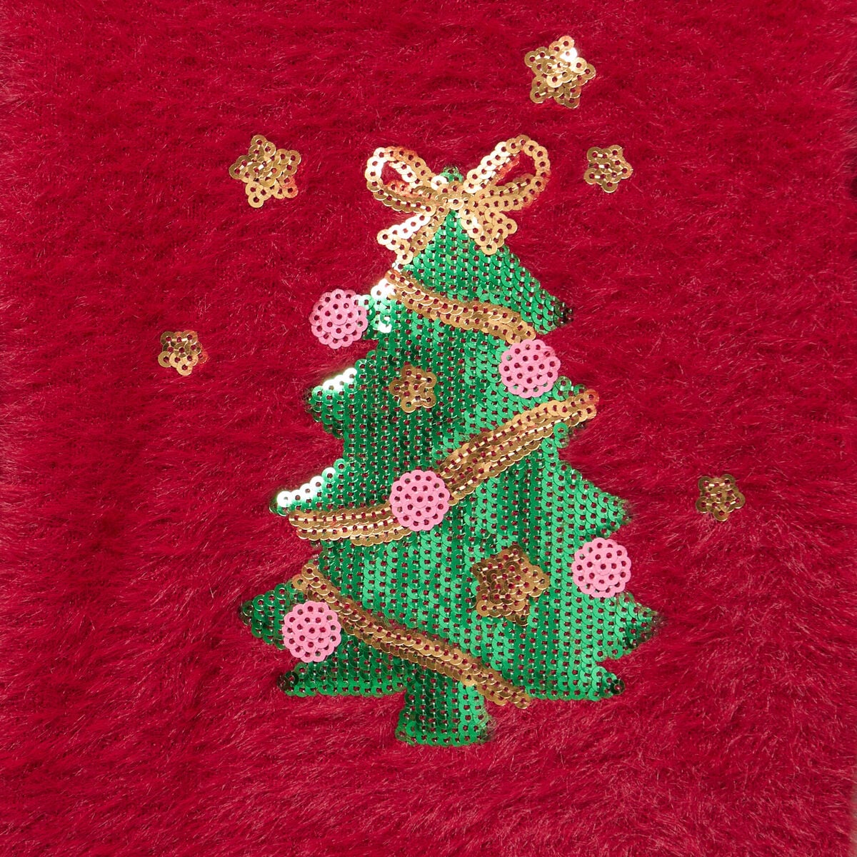 Pull de No&euml;l effet duveteux &agrave; sequins rouge fonc&eacute; b&eacute;b&eacute; fille