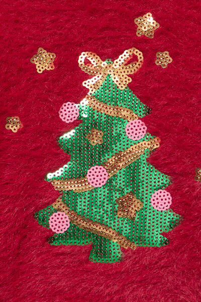 Pull de No&euml;l effet duveteux &agrave; sequins rouge fonc&eacute; b&eacute;b&eacute; fille