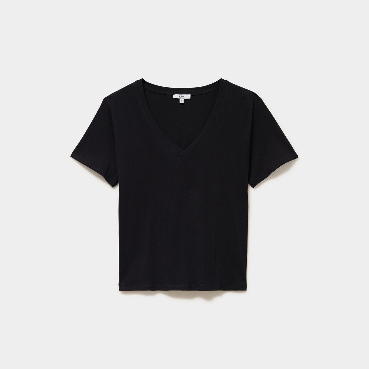 T-shirt manches courtes col en V coton noir femme