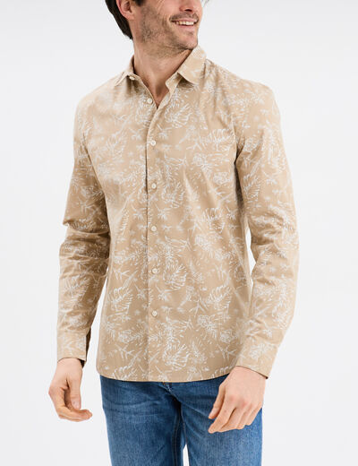 Chemise ajustée col français beige homme
