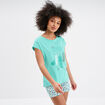 Ensemble pyjama short et t-shirt coton bleu turquoise femme