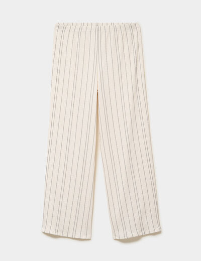 Pantalon large gaufr&eacute; taille &eacute;lastiqu&eacute;e blanc femme