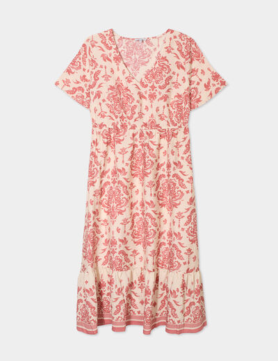 Robe longue col en V et manches courtes ecru femme grande taille