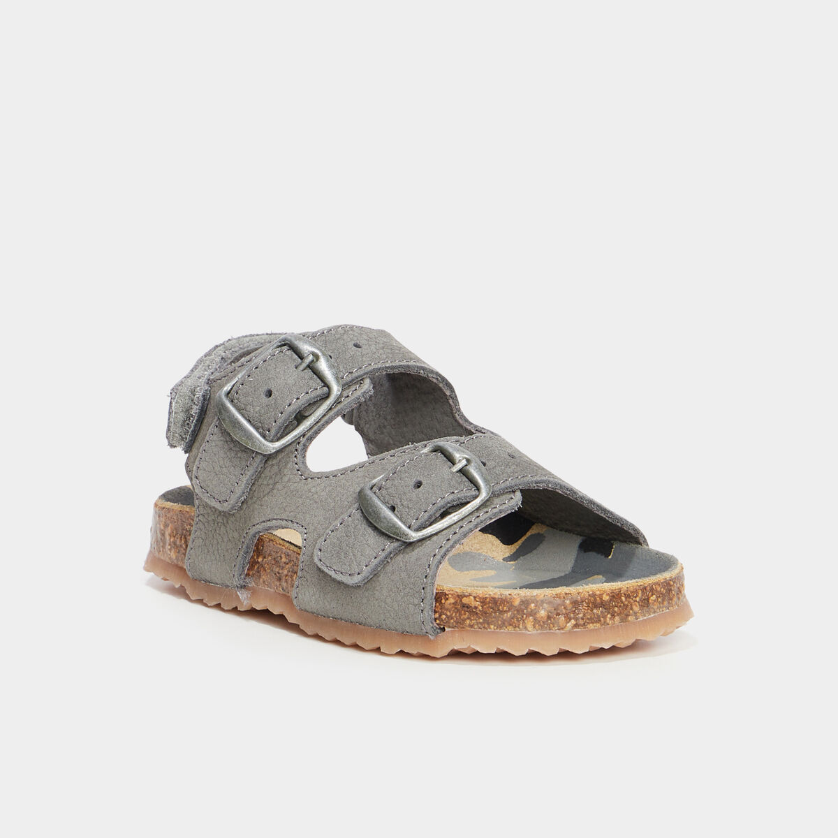Sandales cuir boucles et scratchs Creeks gris b&eacute;b&eacute; gar&ccedil;on