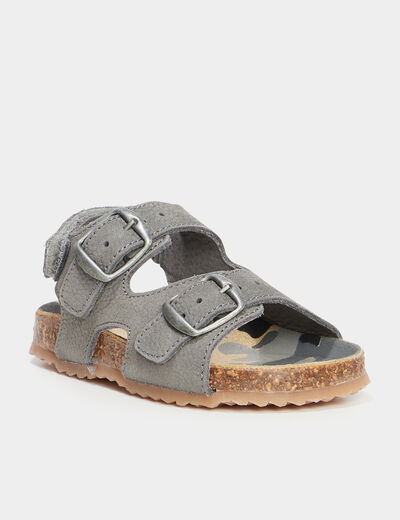 Sandales cuir boucles et scratchs Creeks gris b&eacute;b&eacute; gar&ccedil;on