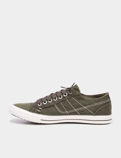 Tennis basses en toile &agrave; lacets vert kaki homme