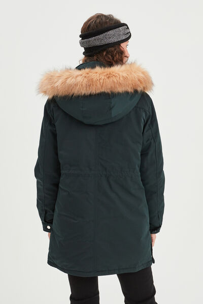 Parka avec capuche fourrure vert foncé femme