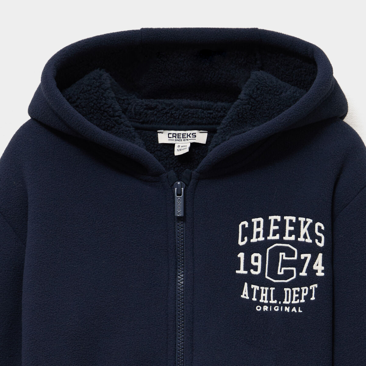 Gilet zipp&eacute; polaire doubl&eacute; &agrave; capuche bleu marine gar&ccedil;on