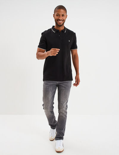 Polo piqu&eacute; coton manches courtes noir homme